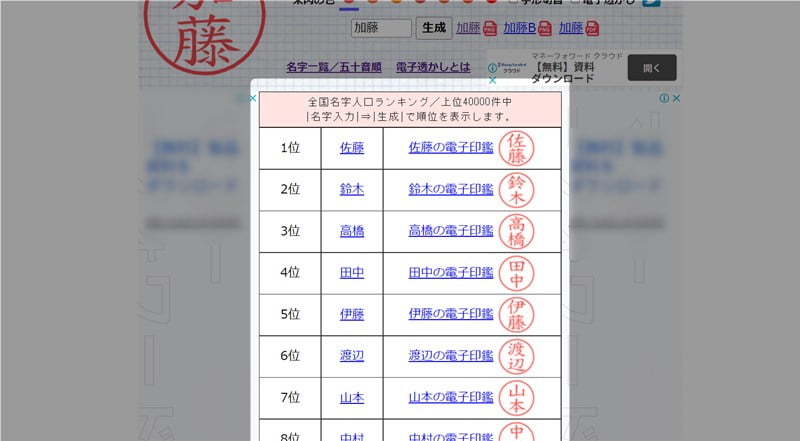 全国名字人口ランキング