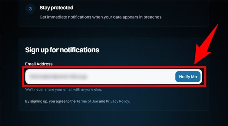 Notify me にメールアドレスを登録