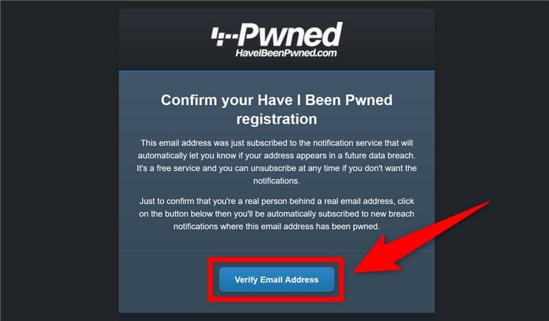 Confirm your Have I Been Pwned registration
