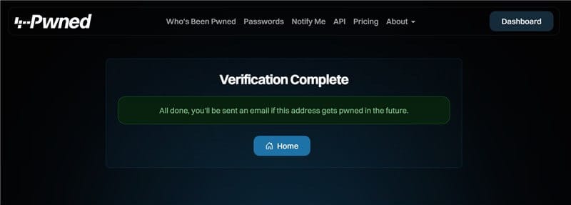 Have I Been Pwned Verification complete