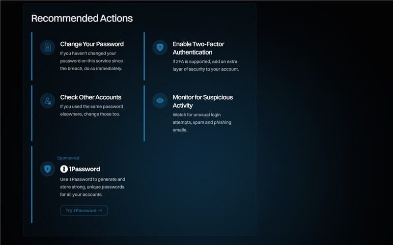 侵害ページ Recommended Actions