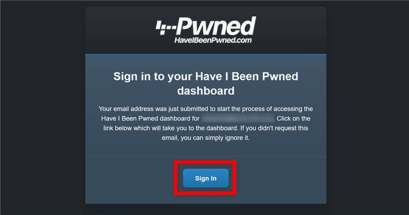 Sign in to your Have I Been Pwned dashboard